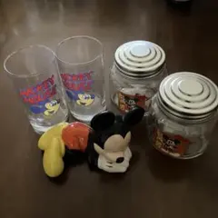 ディズニー　ミッキーマウス　5点セット(貯金箱・グラス×2・レトロビン×2)