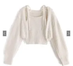 新品、未使用ボレロXリボンキャミソールフェザーニットアンサンブル[mb1522]