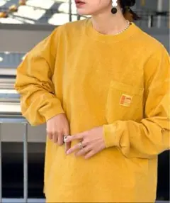 JaVaコラボ　ピグメント加工　シャツ　ロンT イエロー 長袖カットソー