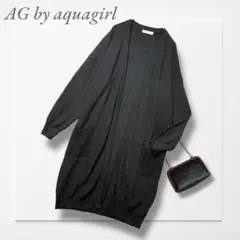 アクアガール◆ロングカーディガン(M)黒 リラックス 体型カバー ライトアウター