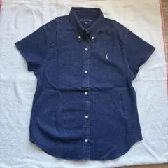 美品　Ralph Lauren 半袖ボタンダウンシャツ160 デニムストレッチ