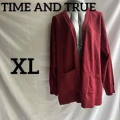 美品⭐️TIME AND TRUE 【XL】カーディガン 羽織ボタン無ワインレッド