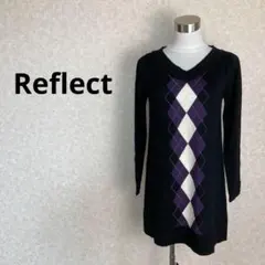 Reflect ニット　セーター　ロング丈　黒紫　9号　高級△