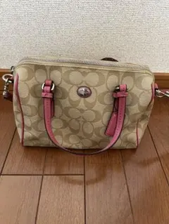 COACH コーチ シグネチャー ミニボストンバッグ ピンク - メルカリ