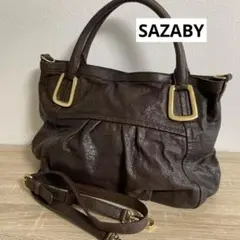 SAZABY レザー ショルダーバッグ ハンドバッグ　ブラウン