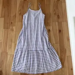 キャミワンピース　ワンピース　ロング　チェック　ギンガムチェック　紫　レディース