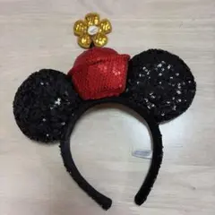 ミニー　カチューシャ 黒赤　スパンコール　キラキラ　TDR