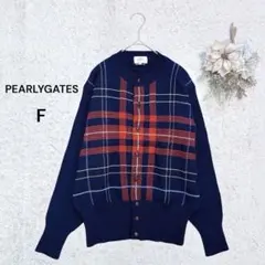 【パーリーゲイツ】ウール　チェック柄　長袖カーディガン　ゴルフ　ネイビー　美品Fのサムネイル