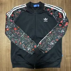 【レア】 adidas 花柄袖 ジップアップ ジャージ ブラック