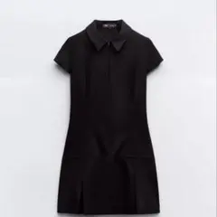 ZARA ボックスプリーツショートワンピース ブラック L 完売品