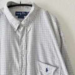 古着 RalphLauren ラルフローレン・メンズ・長袖・シャツ・チェック・白のサムネイル
