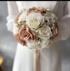 アイボリー×ブラウンラウンドブーケ☆ブートニア