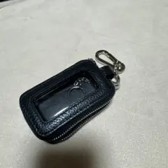 スマートキーケース キーホルダー 牛革 ダブルポケット カラビナ ブラック
