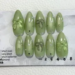 現品 ネイルチップ #K6 大人可愛い うるちゅる マグネット リボン