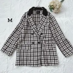 テーラードジャケット アウター チェック コート　M ブラウン　ツイードライク♡