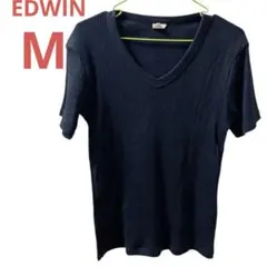 EDWIN Vネック リブカットソー 半袖 ブラック メンズ リブ