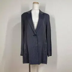 【クリツィア】テーラードジャケット　ネイビー　42　XL　夏用 ストライプ　美品
