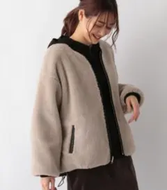 ☆グローバルワーク リバーシブルボアブルゾン ライトモカ×ブラック L☆