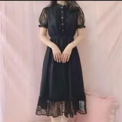 evelyn ワンピース レース ハートボタン ブラック