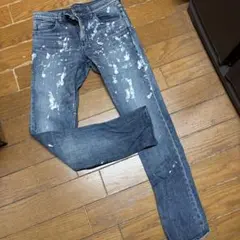ダークブルー ペイント加工 ストレートデニムのサムネイル