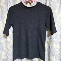 黒　レース　半袖　五分袖　リブ　Tシャツ