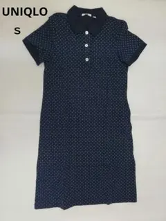 UNIQLO ネイビー ドット柄 ポロシャツワンピース S