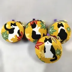 マカロンポーチ４個セット　猫と紅葉　ハンドメイド