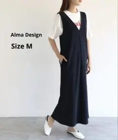 アルマデザイン　ノースリーブワンピース　M ブラック　重ね着　Ｖネック　高見え