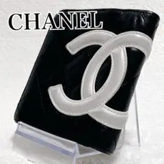 【美品】CHANEL ココマーク 二つ折り財布 がま口 レザー カンボンライン
