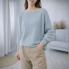 Spick&Span ニット【シンプル】ライトブルー F ウール クロップド丈