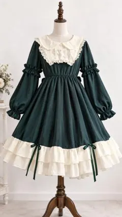 ロリータ ワンピース ダークグリーン クラシカル Lサイズ