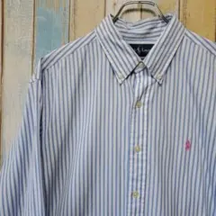 MR4☆ラルフローレン☆ロンドンストライプ長袖BDシャツ☆刺繍ロゴ☆L相当