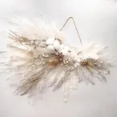 横長スワッグ ドライフラワー コットンフラワー パンパスグラス ホワイト 壁飾り