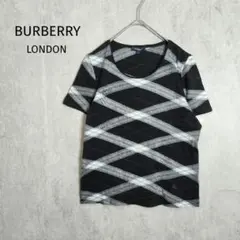 バーバリーロンドン【S】ノバチェック半袖カットソー　ブラック　コットンa6345