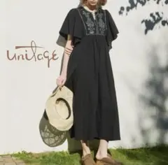 【タグ付き】Unitage ユニテージ スパンコール刺繍ワンピース ブラック