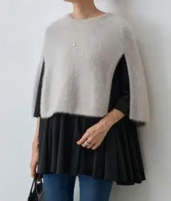 美品　 ビアズリー フォックス ファー カシミヤ ニット ポンチョ 425