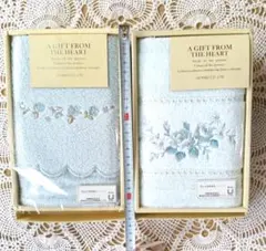 水色 花柄刺繍 UCHINO フェイスタオル 2枚セット