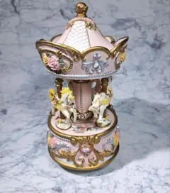 【美品】ニデックインスツルメンツ レジン製カルーセルオルゴール(ピンク)