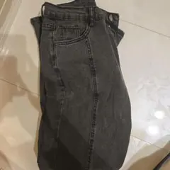 【新品・未使用】無地柄 ハイウェスト ブーツカットジーンズ　ブラック　L