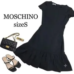 MOSCHINO モスキーノ 半袖 フレアミニワンピース ストレッチ素材 黒 Sのサムネイル