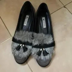 Diana ファー付きローファー 24cm ブラック・グレー