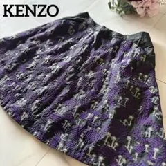 2-159 美品　KENZO ジャガード　花柄　フレアミニスカート　紫のサムネイル