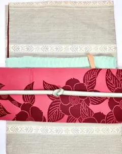 塩瀬名古屋帯 未使用 正絹名古屋帯 染め名古屋帯 モダンな椿模様