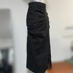 ダークグレー デニム風ラップスタイルタイトスカート