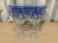 【新品未使用】ベルモンドジャパン　青い鳥と花柄のワイングラスセット5客（2）