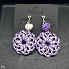 ハンドメイド【水引】イヤリング　紫×白