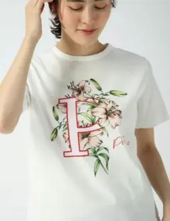新品 ピノーレPINORE 花柄ロゴ半袖Tシャツ M カットソー 滝野雅久コラボ