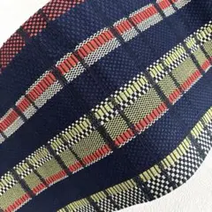 378半幅帯 小袋帯 厚地 濃紺 縞格子柄 正統派デザイン 浴衣 小紋 着物のサムネイル