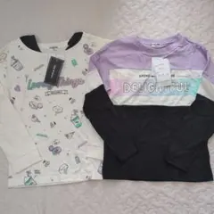 新品 しまむら 綿100% ラメプリント 長袖 Tシャツ 2枚セット 130