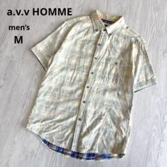 【アーヴェヴェ】半袖チェックシャツ 涼感 ゆるだぼ 爽やか イエロー 古着 M